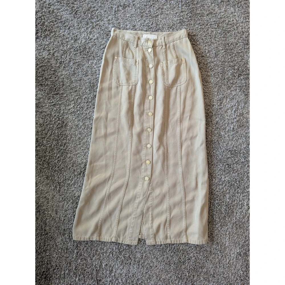 Michael Kors Womens Skirt Khaki Maxi Button Military Safari Size 10 27